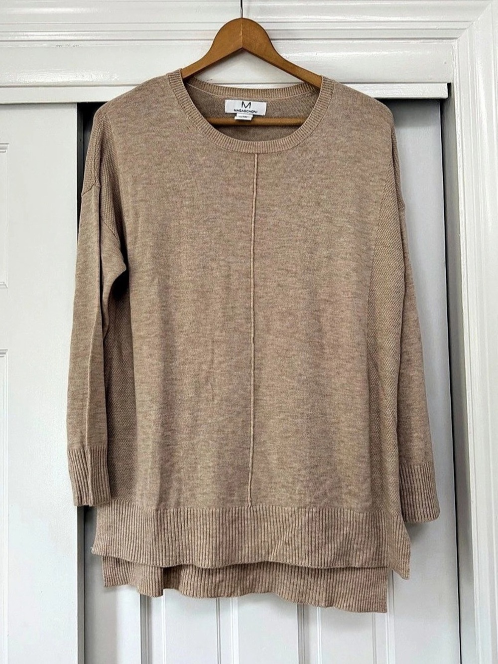 Magaschoni Cashmere Blend Center Seam Tunic Sweater Brown Medium